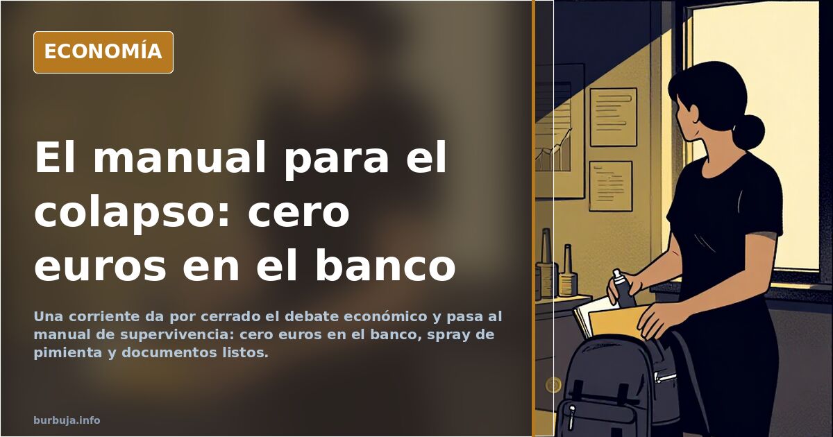Ilustración editorial nocturna con gráficos descendentes, monedas y un búnker, símbolo del escenario Mad Max económico