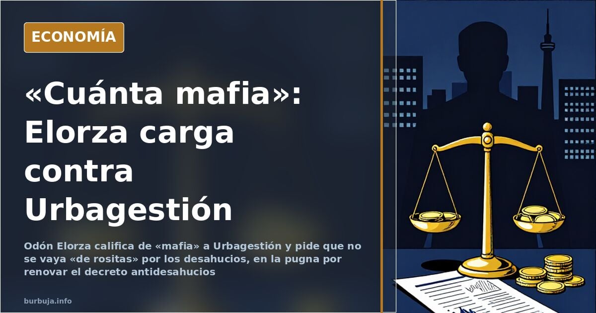 Ilustración editorial sobre la disputa legal y política alrededor de Urbagestión y los desahucios en España