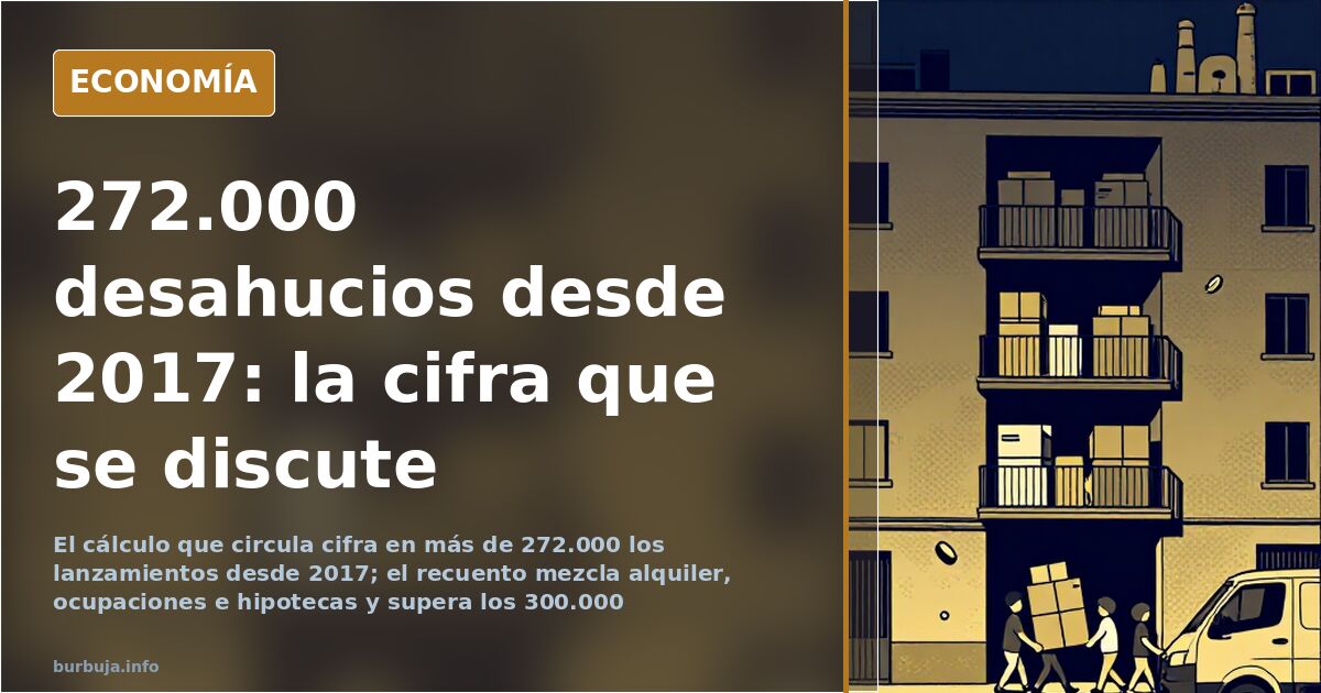 Sala de juzgado con expedientes de desahucio y una bolsa de equipaje junto a una puerta cerrada, ilustración financiera