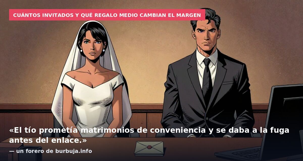 Cuántos invitados y qué regalo medio cambian el margen: «El tío prometía matrimonios de conveniencia y se daba a la fuga antes del enlace.» — un forero de burbuja.info