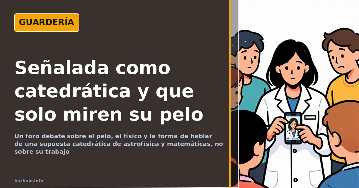 Ilustración de una catedrática de astrofísica y matemáticas dando una conferencia mientras los comentarios se centran en su p