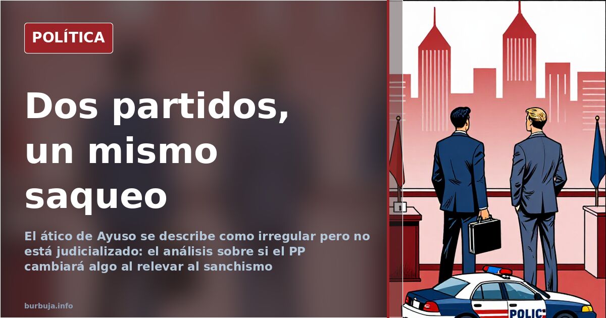 Caricatura editorial con dos líderes ante las urnas y un ático de lujo, con la corrupción política como telón de fondo