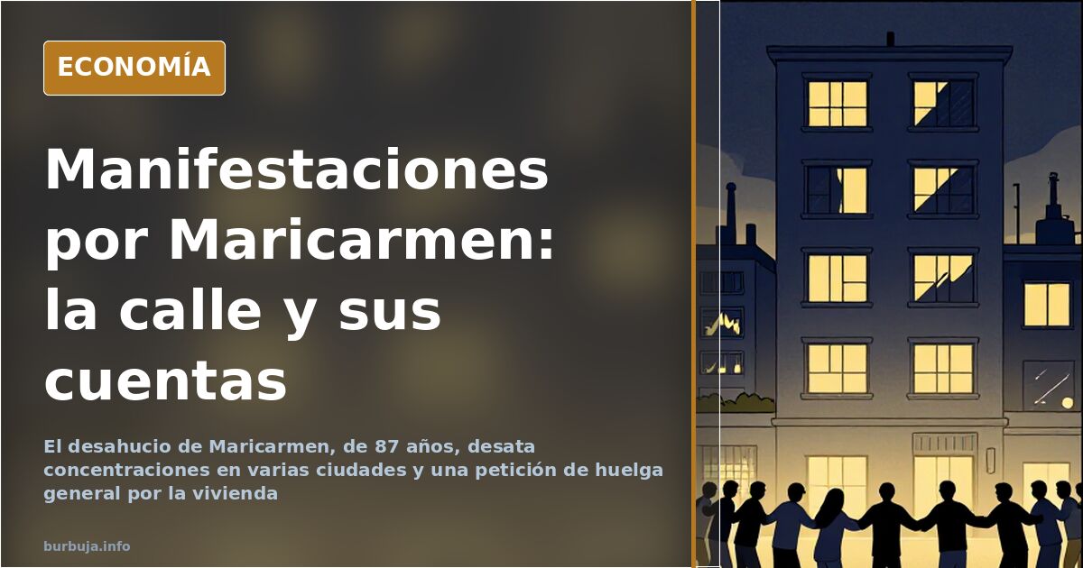 Personas concentradas con pancartas frente a una sede institucional en una protesta por la vivienda y contra los desahucios