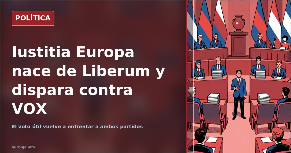 Caricatura editorial de dos formaciones políticas frente a atriles enfrentados, con papeletas y escaños al fondo en tonos roj