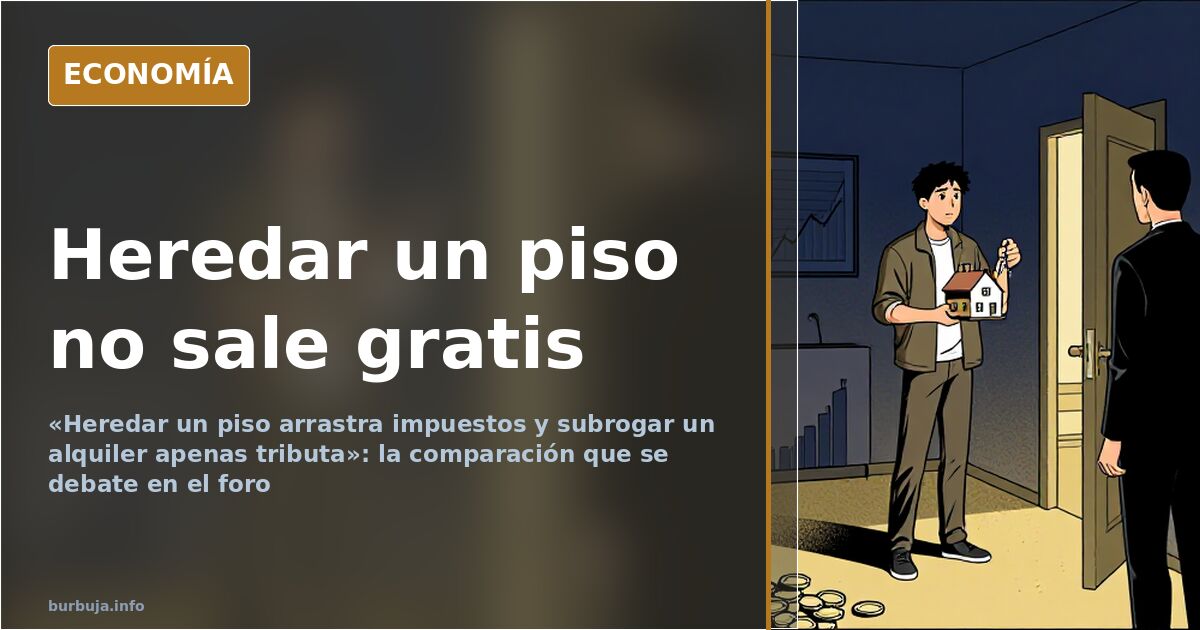 Ilustración editorial con gráficos, monedas y documentos que representa el coste de heredar un piso en España