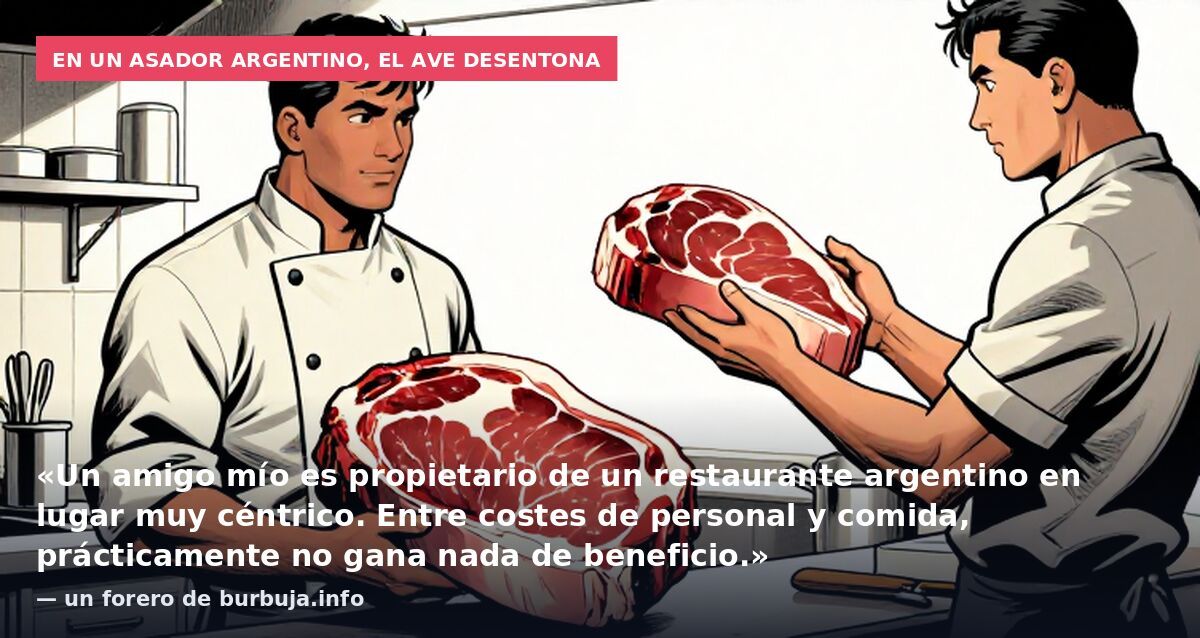 En un asador argentino, el ave desentona: «Un amigo mío es propietario de un restaurante argentino en lugar muy céntrico. Entre costes de personal y comida, prácticamente no gana nada de beneficio.» — un forero de burbuja.info