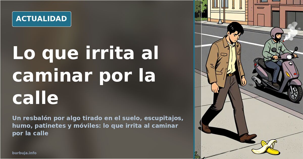 Peatones caminando por una acera mientras esquivan residuos en el suelo, patinetes y viandantes mirando el móvil