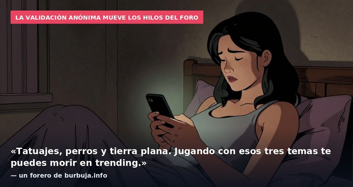 La validación anónima mueve los hilos del foro: «Tatuajes, perros y tierra plana. Jugando con esos tres temas te puedes morir en trending.» — un forero de burbuja.info