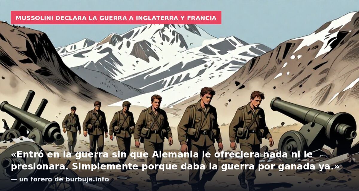 Mussolini declara la guerra a Inglaterra y Francia: «Entró en la guerra sin que Alemania le ofreciera nada ni le presionara. Simplemente porque daba la guerra por ganada ya.» — un forero de burbuja.info