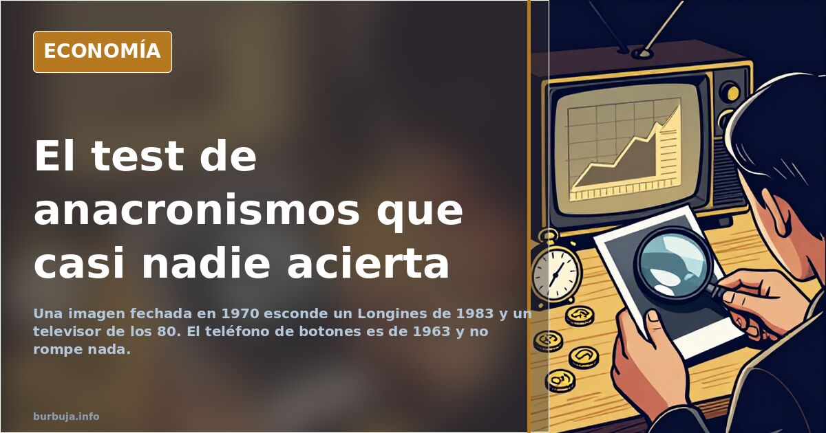 Escena doméstica de los años setenta con televisor y teléfono de botones, y un reloj que algunos señalan como un Longines de 