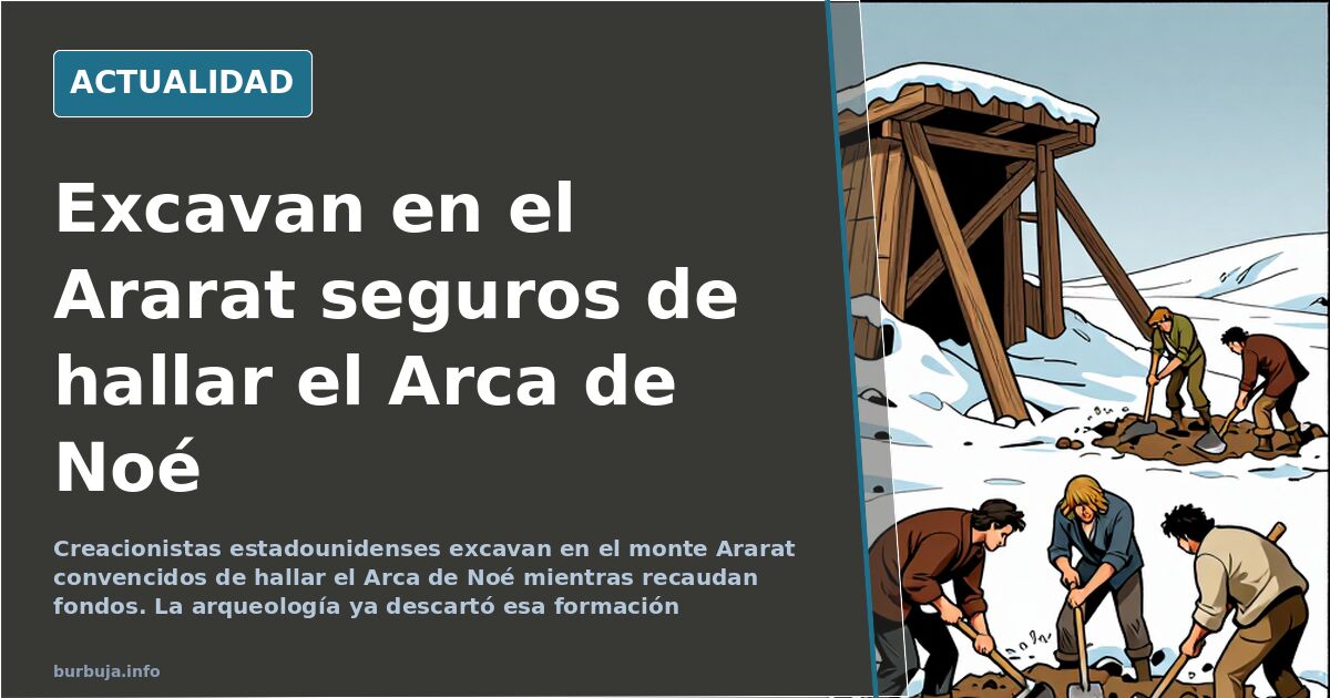 Ladera del monte Ararat en Turquía con una zona de excavación acotada, herramientas y sacos de tierra bajo luz natural