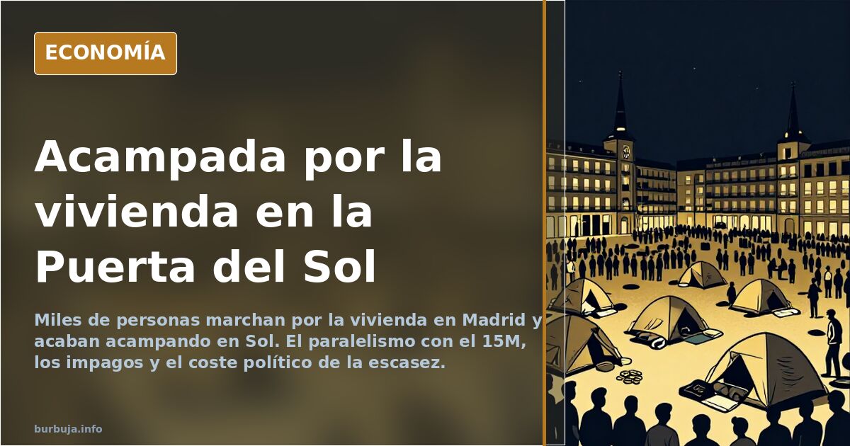 Vista de la Puerta del Sol de Madrid ocupada por tiendas de campaña durante la acampada por la vivienda