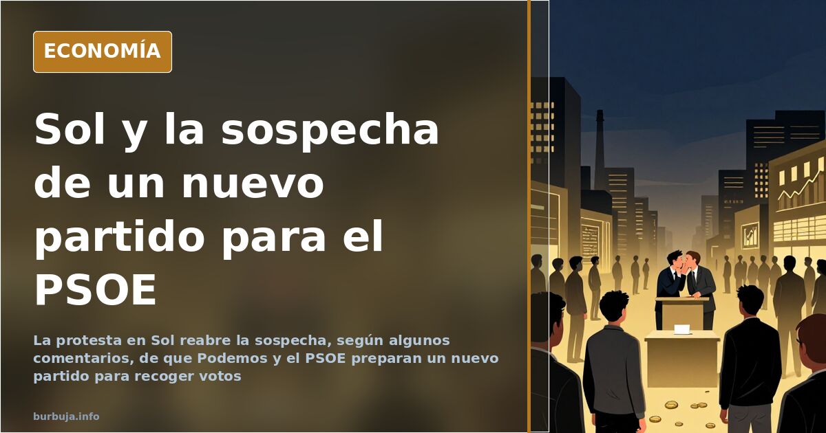 Ilustración editorial sobre la manifestación por la vivienda en Sol, con gráficos de alquiler y una marca política en descens