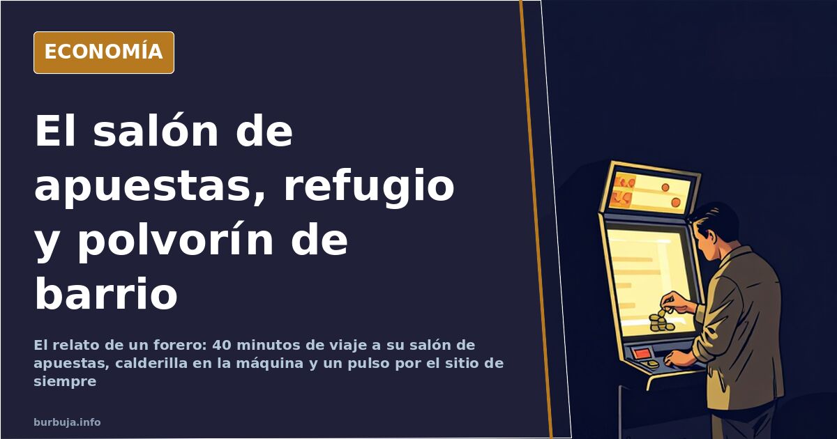 Interior de un salón de apuestas de barrio con clientes ante pantallas de partidos y máquinas al fondo