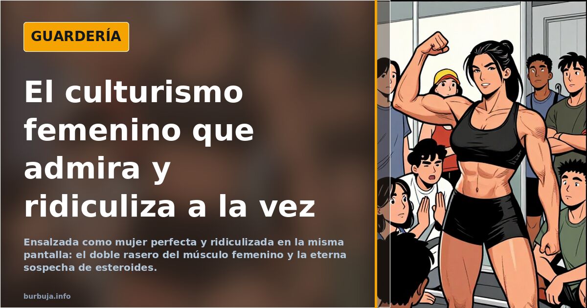 Ilustración de una deportista musculosa levantando pesas en un gimnasio, imagen del debate sobre el culturismo femenino