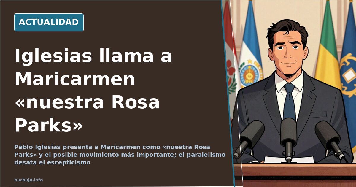 Concentración ciudadana con pancartas al fondo, ilustración editorial sobre la comparación de Pablo Iglesias con Rosa Parks