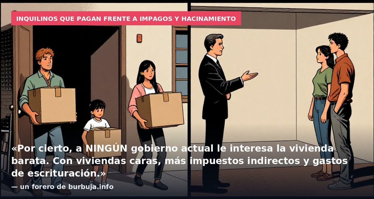 Inquilinos que pagan frente a impagos y hacinamiento: «Por cierto, a NINGÚN gobierno actual le interesa la vivienda barata. Con viviendas caras, más impuestos indirectos y gastos de escrituración.» — un forero de burbuja.info