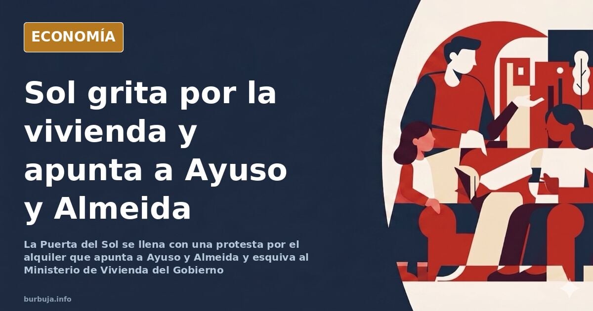 Manifestantes con pancartas en la Puerta del Sol de Madrid durante una protesta por el precio del alquiler