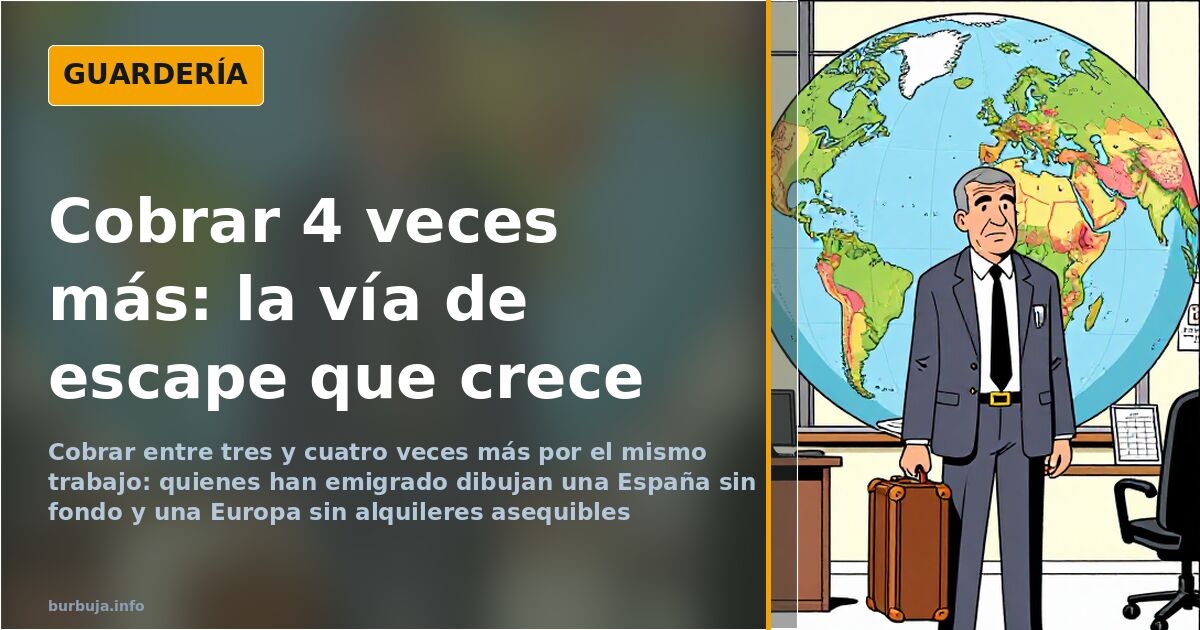 Profesional español con maleta frente a un mapamundi que ilustra la decisión de emigrar de España por motivos salariales