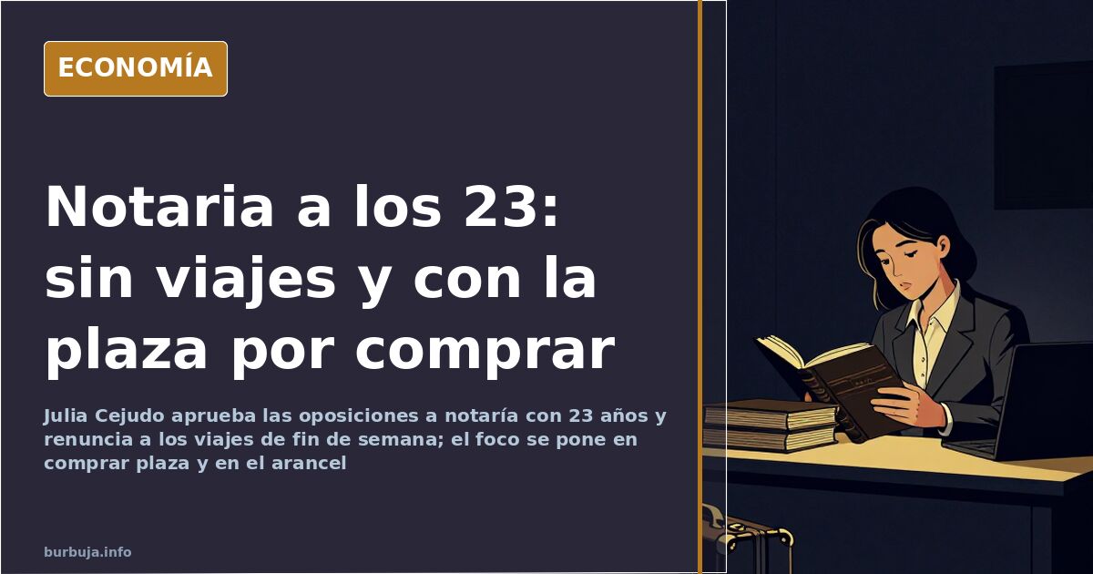 Joven notaria en un despacho con documentos y expedientes, imagen del debate sobre las oposiciones a notaría en España