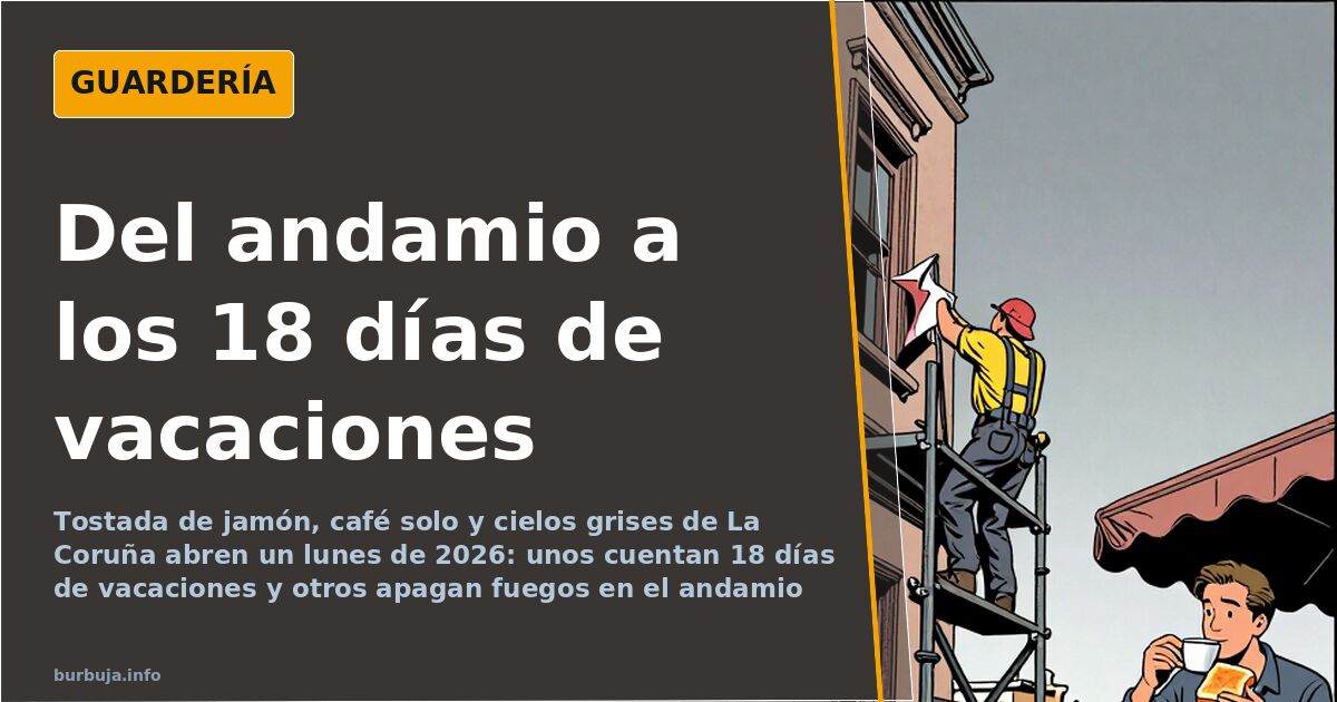 Escena matutina de buenos días con tostada de jamón y tomate, café solo y cielo gris al fondo en A Coruña