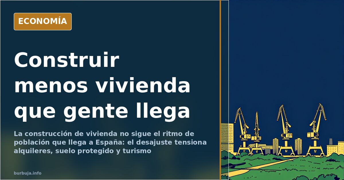 Estructura de viviendas en construcción frente a una cornisa con suelo sin urbanizar al norte de una ciudad