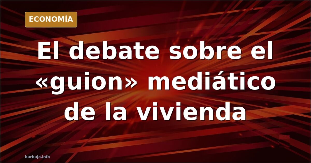Ilustración editorial de fachadas de viviendas y titulares de prensa repetidos sobre especulación y falta de oferta