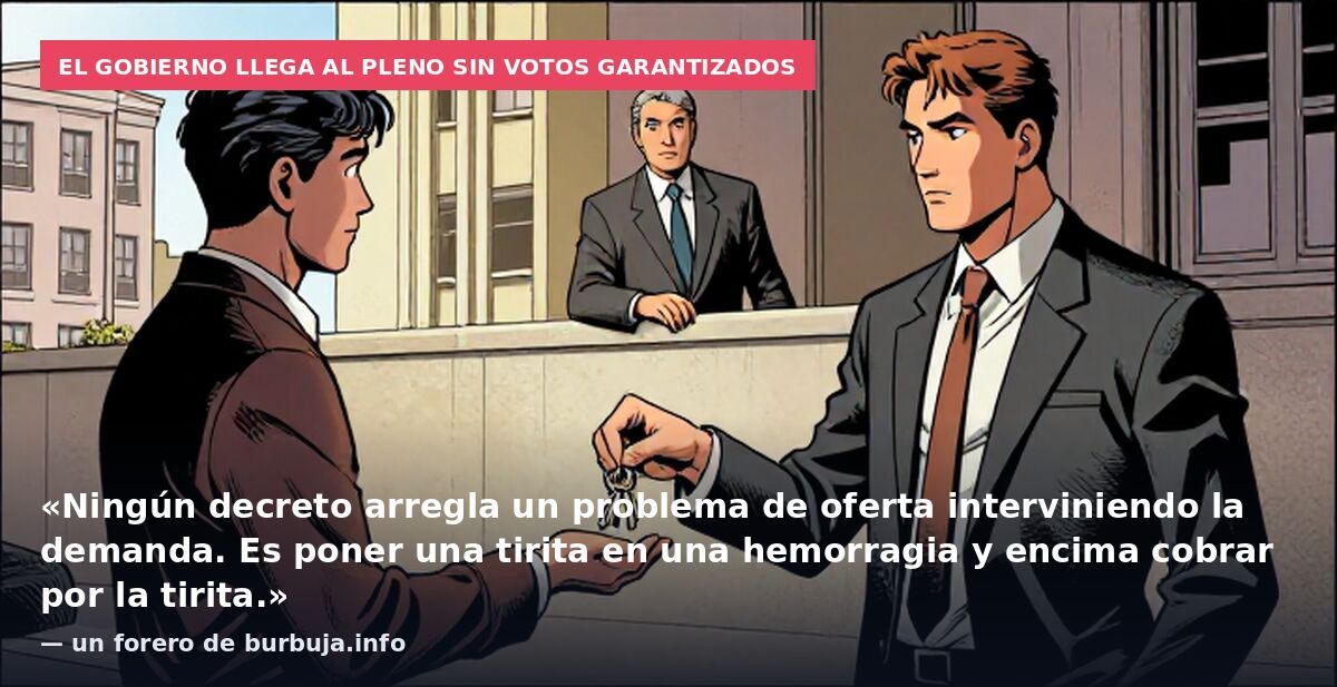 El Gobierno llega al pleno sin votos garantizados: «Ningún decreto arregla un problema de oferta interviniendo la demanda. Es poner una tirita en una hemorragia y encima cobrar por la tirita.» — un forero de burbuja.info