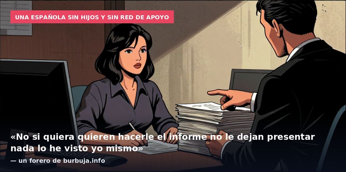 Una española sin hijos y sin red de apoyo: «No si quiera quieren hacerle el informe no le dejan presentar nada lo he visto yo mismo» — un forero de burbuja.info