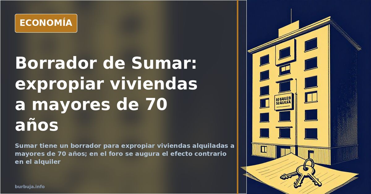 Ilustración editorial de un edificio de viviendas en alquiler con un cartel que advierte de que no se alquila a mayores de 70