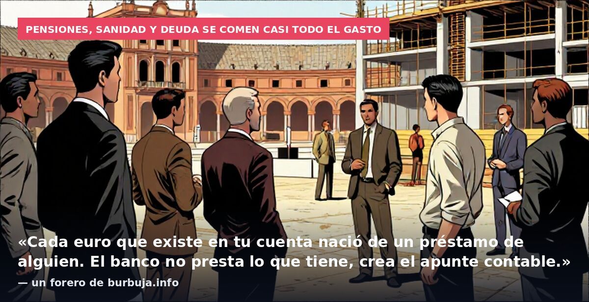 Pensiones, sanidad y deuda se comen casi todo el gasto: «Cada euro que existe en tu cuenta nació de un préstamo de alguien. El banco no presta lo que tiene, crea el apunte contable.» — un forero de burbuja.info