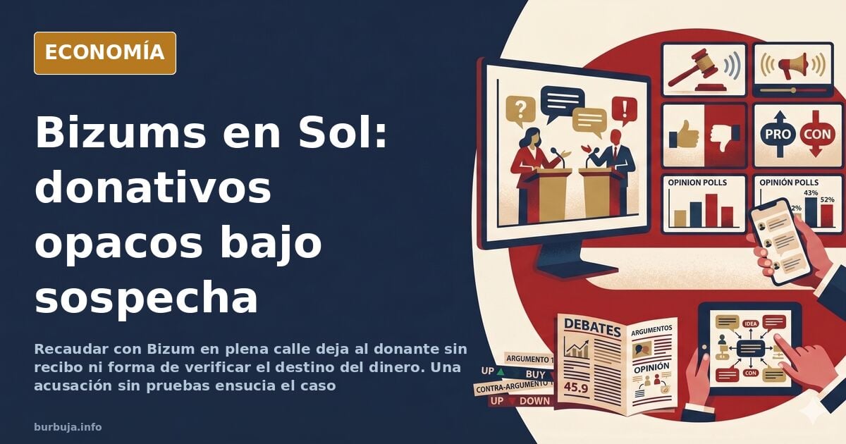Mujer joven pidiendo donativos por Bizum para los migrantes de Ceuta en la Puerta del Sol de Madrid