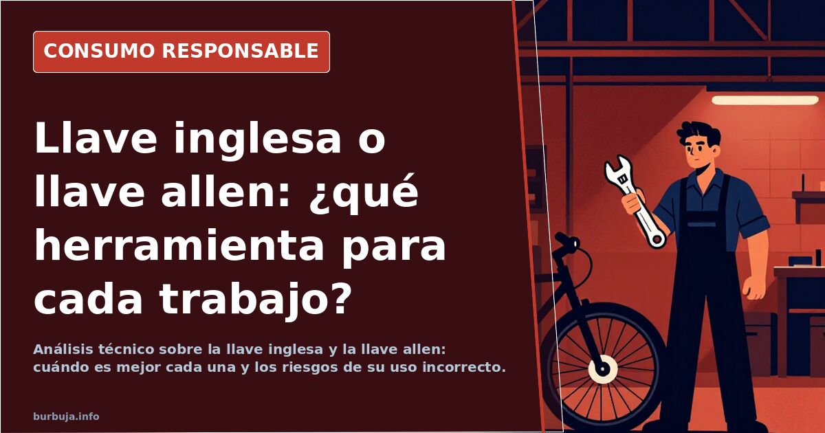 Comparación física entre una llave inglesa ajustable y una llave allen, ilustrando la diferencia de uso