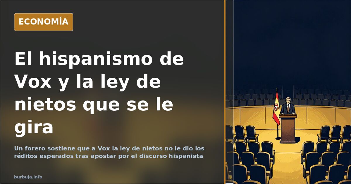 Ilustración editorial de un atril con banderas y un expediente de nacionalidad, símbolo del hispanismo de Vox y la ley de nie