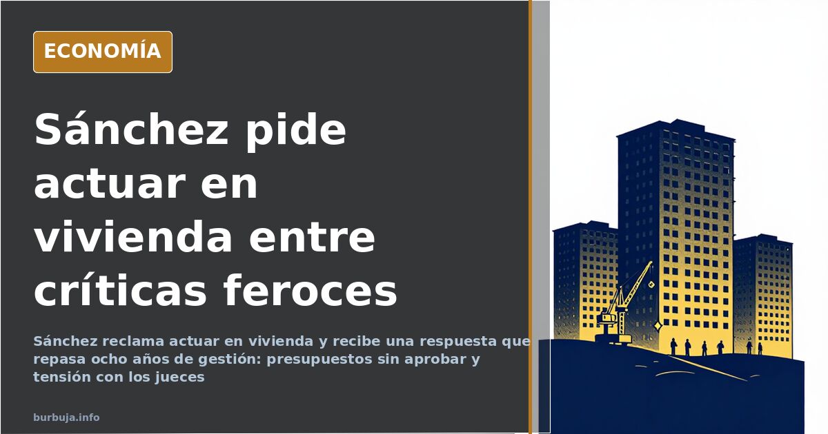 Edificio de viviendas a medio construir junto a un cartel de alquiler bajo un cielo azul marino y luz dorada