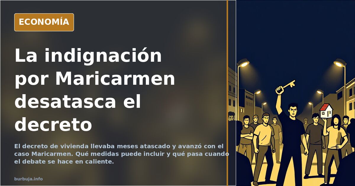 Ilustración editorial sobre el decreto de vivienda y el caso Maricarmen en España