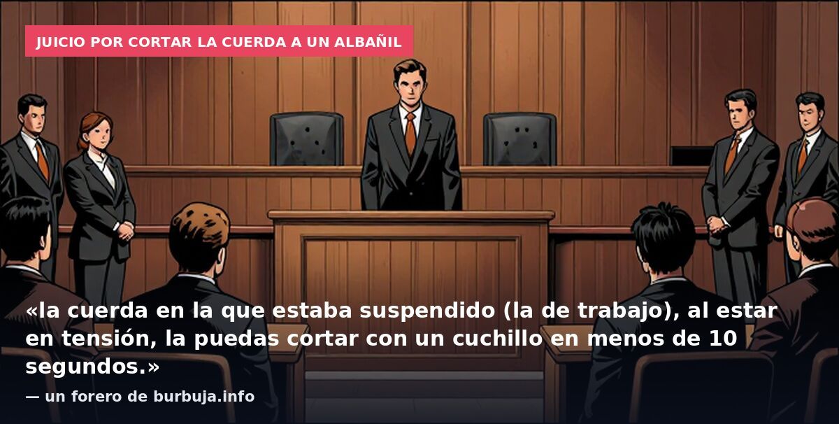 Juicio por cortar la cuerda a un albañil: «la cuerda en la que estaba suspendido (la de trabajo), al estar en tensión, la puedas cortar con un cuchillo en menos de 10 segundos.» — un forero de burbuja.info