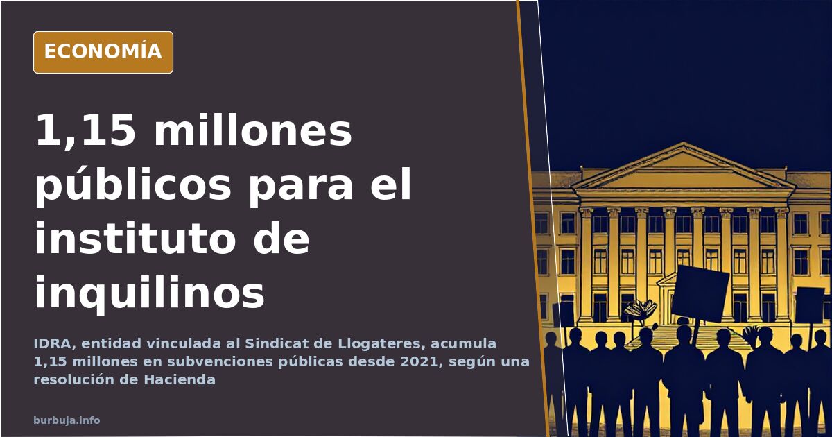 Ilustración editorial con un edificio institucional, billetes de euro y una pancarta de protesta por el alquiler
