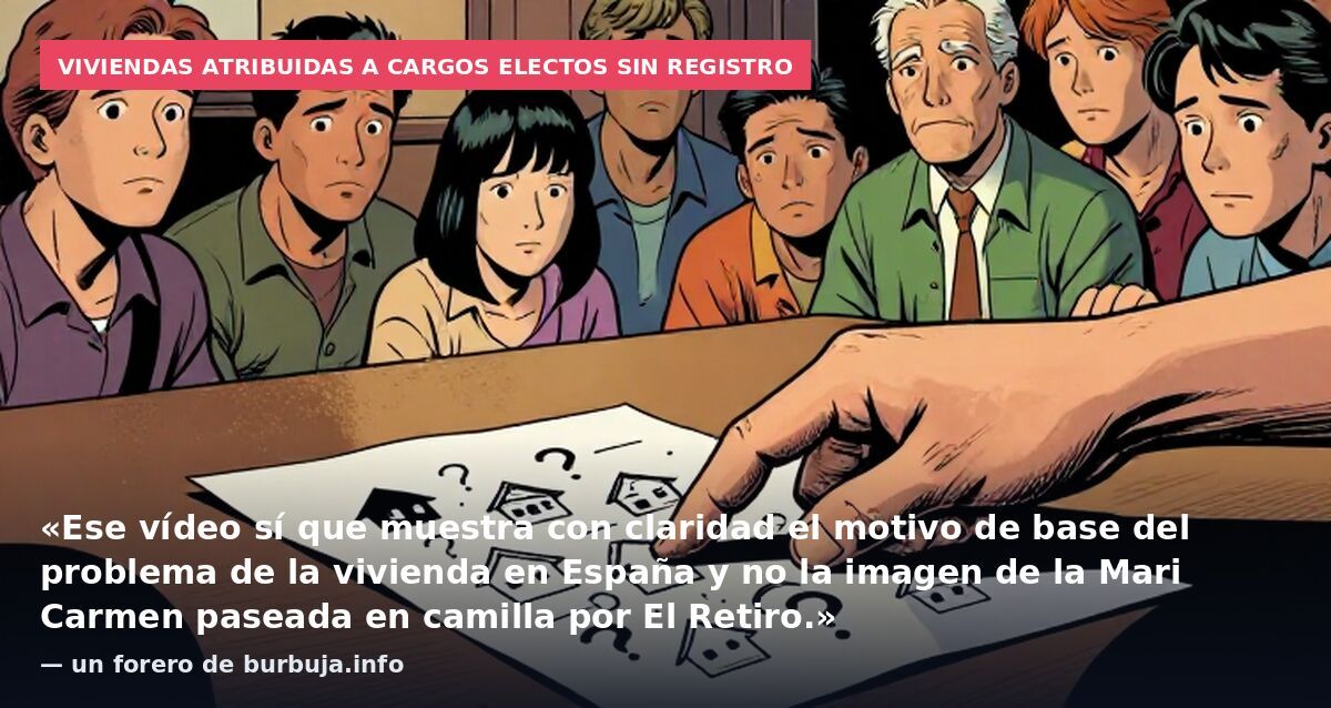 Viviendas atribuidas a cargos electos sin registro: «Ese vídeo sí que muestra con claridad el motivo de base del problema de la vivienda en España y no la imagen de la Mari Carmen paseada en camilla por El Retiro.» — un forero de burbuja.info