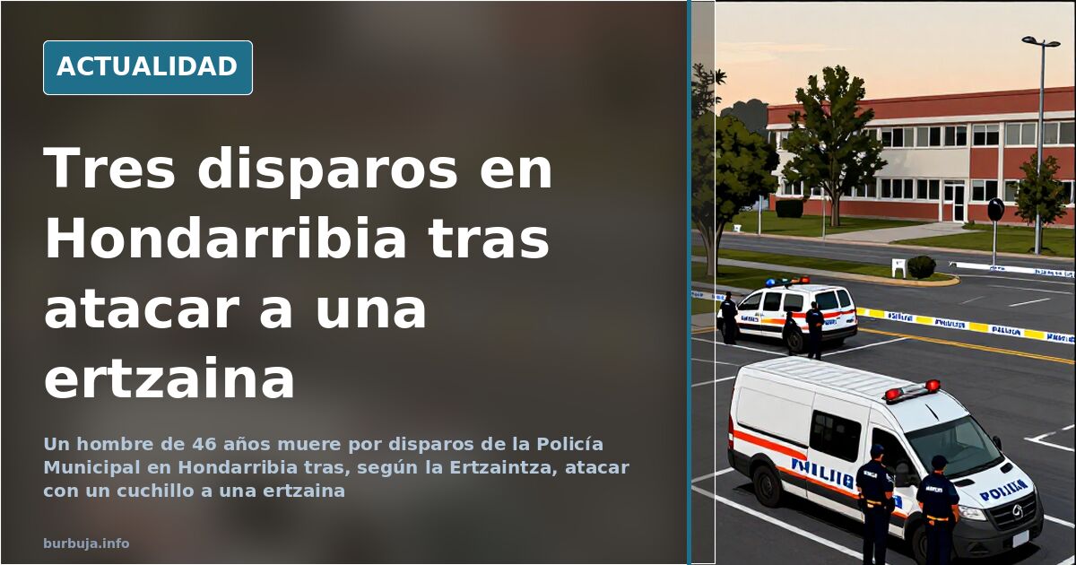 Rotonda cortada al tráfico con patrullas de la Ertzaintza y agentes junto al colegio Ama Guadalupekoa en Hondarribia