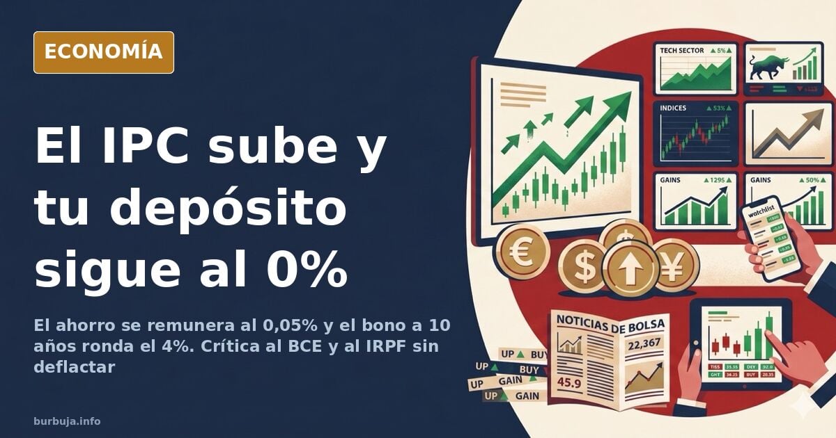 Ilustración editorial con un carrito de supermercado y una gráfica de inflación marcando el 4,9% del IPC sobre fondo azul mar