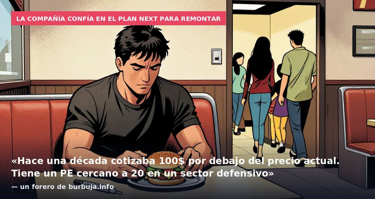 La compañía confía en el plan NEXT para remontar: «Hace una década cotizaba 100$ por debajo del precio actual. Tiene un PE cercano a 20 en un sector defensivo» — un forero de burbuja.info