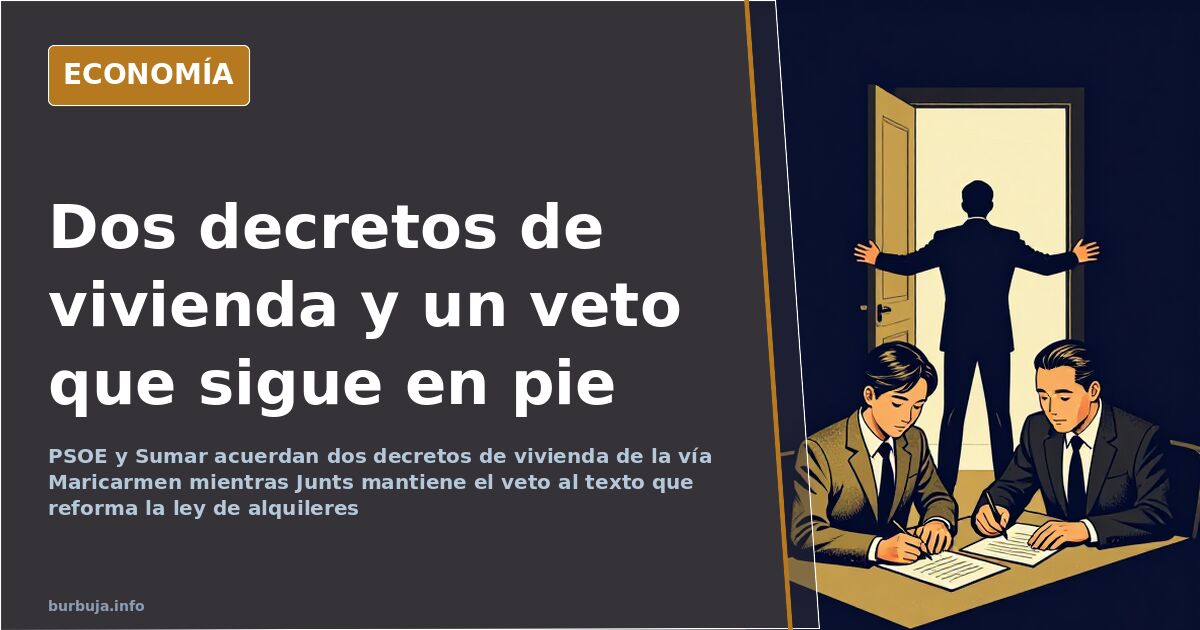 Dos carpetas de decretos de vivienda sobre una mesa institucional junto a un texto de la ley de alquileres bloqueado