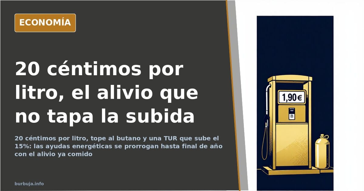 Surtidor de gasolina con el litro a 1,90 euros y un cartel que anuncia la bonificación de 20 céntimos por litro