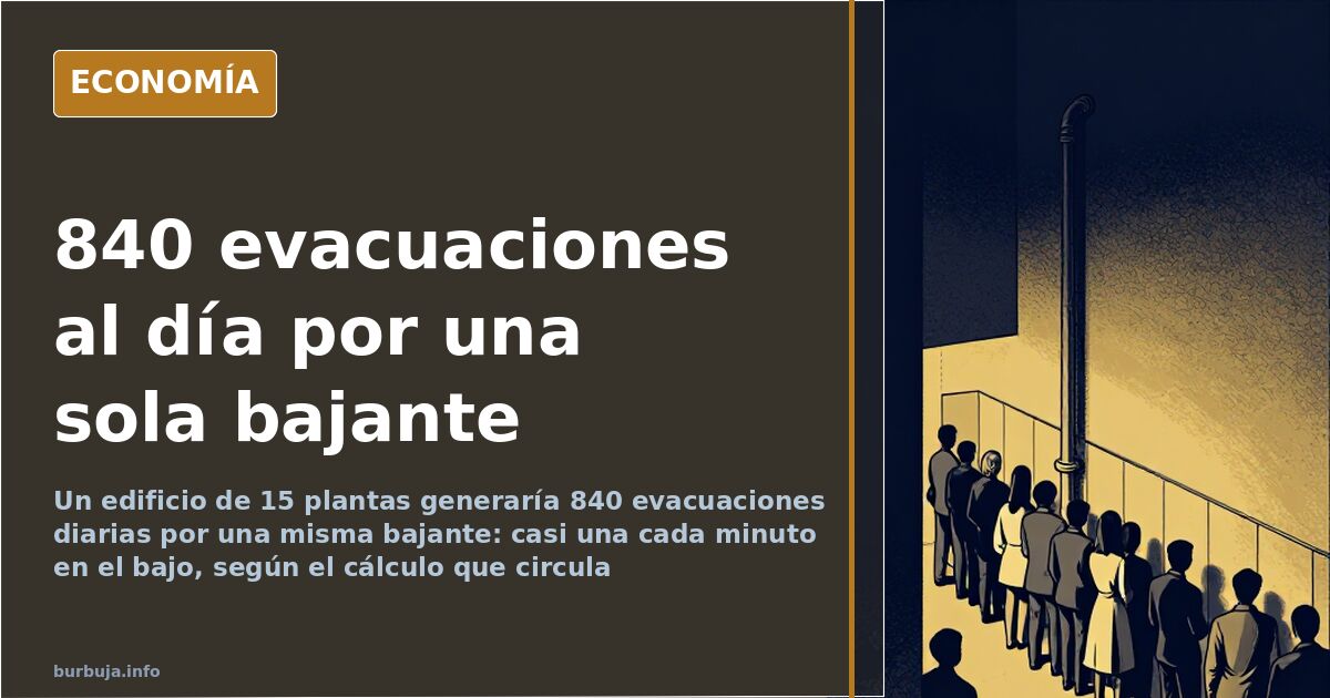 Ilustración editorial de una bajante vertical en un edificio de viviendas apiladas con desagües que descienden hacia la plant