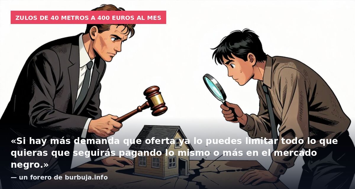 Zulos de 40 metros a 400 euros al mes: «Si hay más demanda que oferta ya lo puedes limitar todo lo que quieras que seguirás pagando lo mismo o más en el mercado negro.» — un forero de burbuja.info