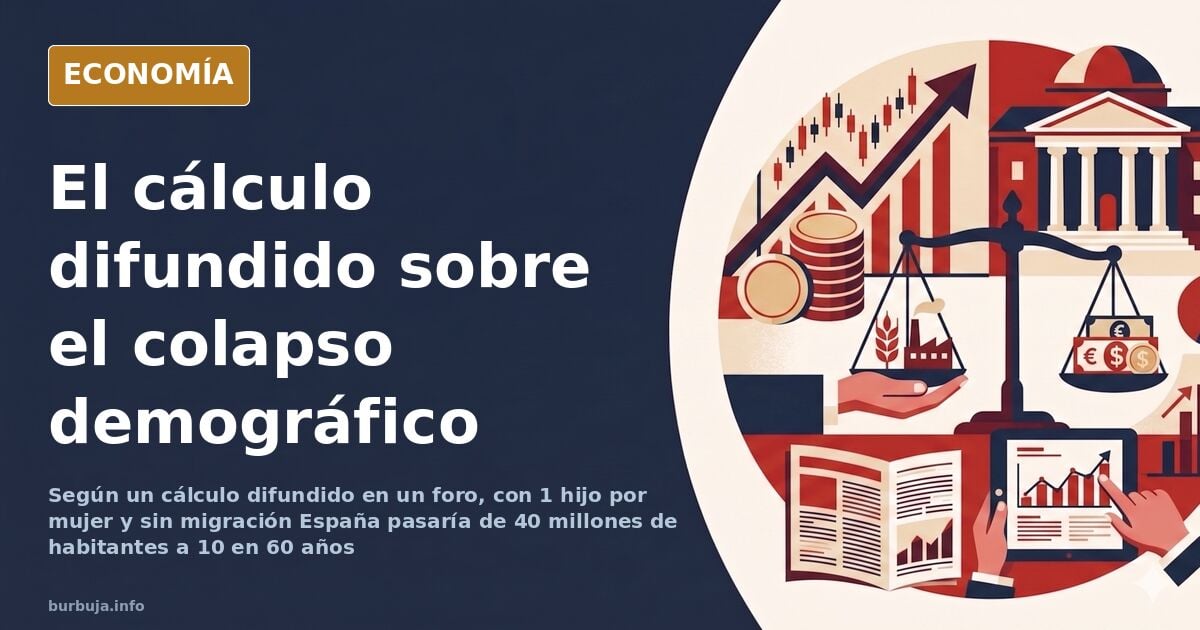 Ilustración editorial sobre la caída proyectada de la población española de 40 a 10 millones de habitantes en 60 años