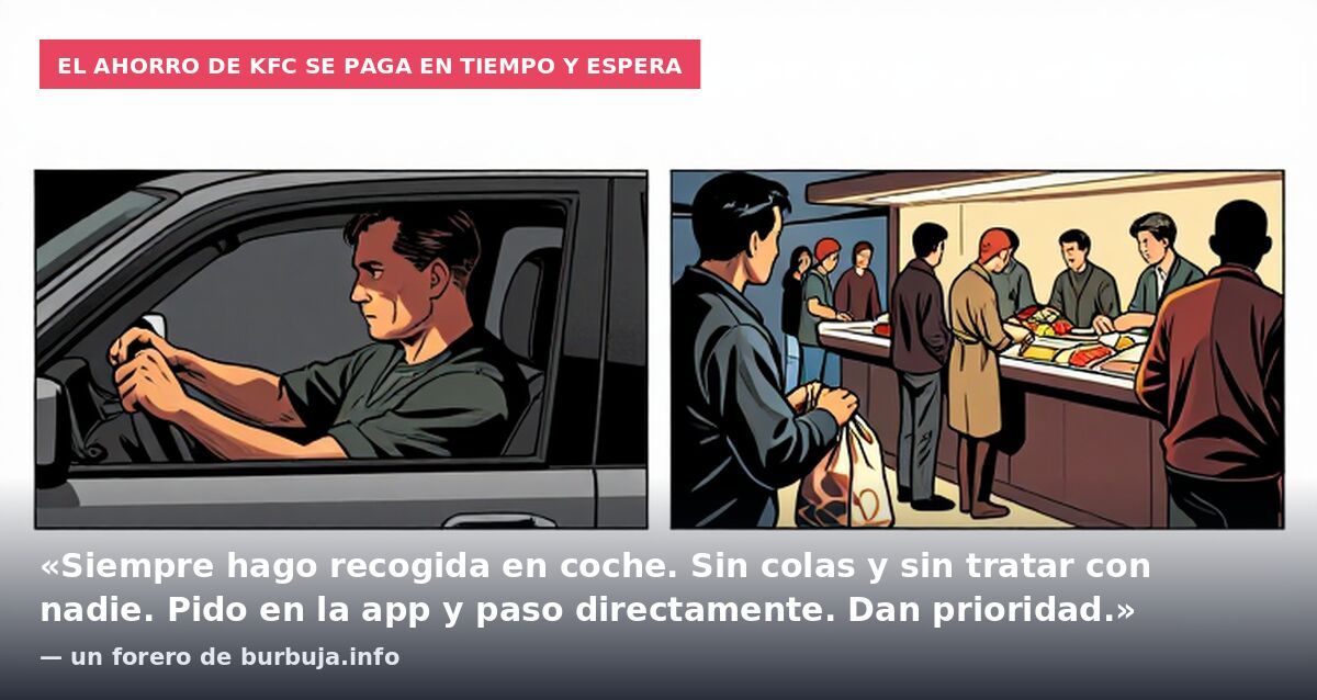 El ahorro de KFC se paga en tiempo y espera: «Siempre hago recogida en coche. Sin colas y sin tratar con nadie. Pido en la app y paso directamente. Dan prioridad.» — un forero de burbuja.info