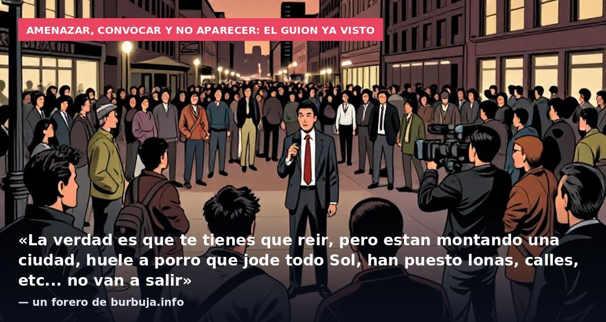 Amenazar, convocar y no aparecer: el guion ya visto: «La verdad es que te tienes que reir, pero estan montando una ciudad, huele a porro que jode todo Sol, han puesto lonas, calles, etc... no van a salir» — un forero de burbuja.info