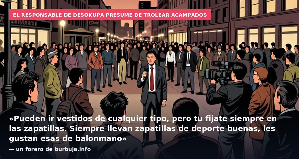 El responsable de Desokupa presume de trolear acampados: «Pueden ir vestidos de cualquier tipo, pero tu fijate siempre en las zapatillas. Siempre llevan zapatillas de deporte buenas, les gustan esas de balonmano» — un forero de burbuja.info